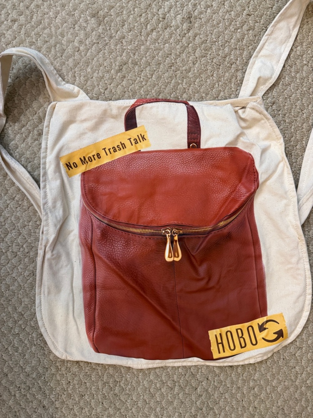 HOBO Rust Red Pebbled Leather Front-Zip Backpack